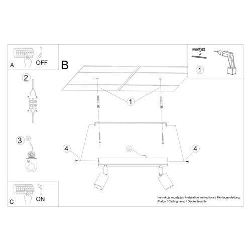 Mennyezeti lámpa VERDO 2 2xGU10 Fekete Fa Modern SOLLUX