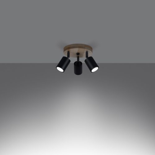 Mennyezeti lámpa VERDO 3P 3xGU10 fekete fa skandináv SOLLUX