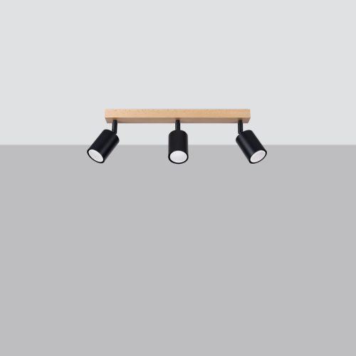 Mennyezeti lámpa VERDO 3L 3xGU10 Fekete Fa Modern SOLLUX