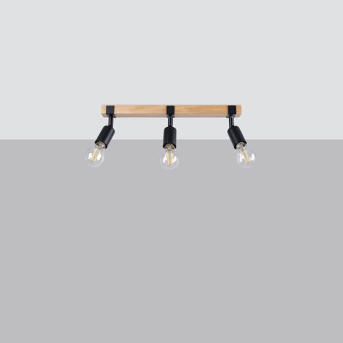 Mennyezeti lámpa ZUCA 3 3xE27 Fekete Fa Modern SOLLUX