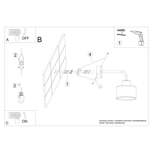 Fali lámpa Sconce SAVAR 1 E27 Fekete Modern SOLLUX