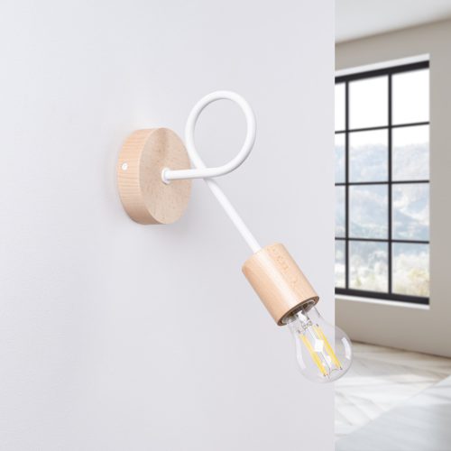Fali lámpa, E27, természetes fa, fehér, parázs, barackszínű, puffasztott, SL.1473, Sollux