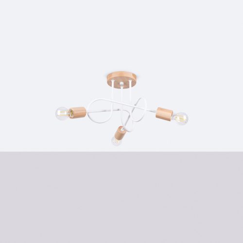 Pók csillár mennyezeti lámpa, 3x E27, természetes fa, fehér, parázs, barackszínű, puffasztott, SL.1474 Sollux