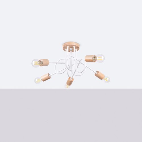 Pók csillár mennyezeti lámpa 5x E27 natúr fa fehér parázs barack puff SL.1475 Sollux