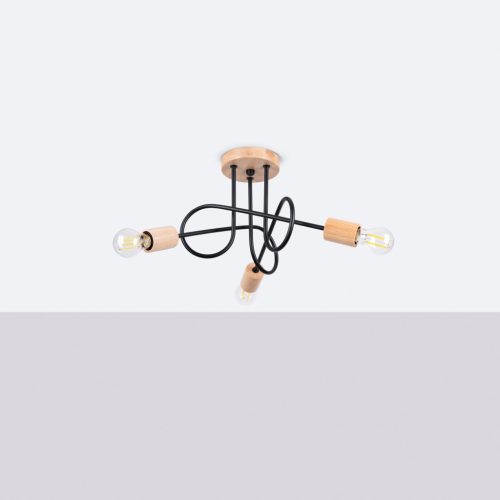 Pók csillár mennyezeti lámpa, 3x E27, természetes fa, fekete parázs, barackszínű, puffasztott, SL.1477 Sollux