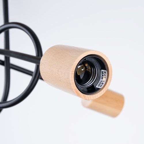 Pók csillár mennyezeti lámpa, 3x E27, természetes fa, fekete parázs, barackszínű, puffasztott, SL.1477 Sollux