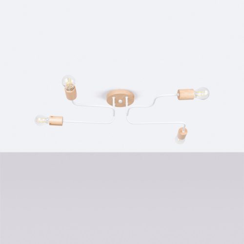 Mennyezeti Lámpa Csillár 4x E27 Természetes Fa Fehér Timbo Őszibarack Puff SL.1665 Sollux