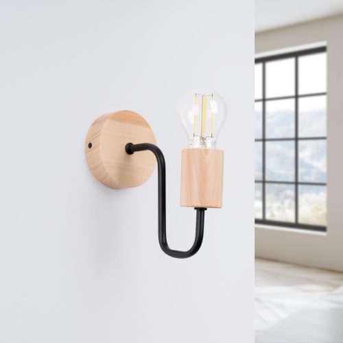 Fali lámpa, E27, természetes fa, fekete, timbo barackszínű, puffasztott, SL.1668, Sollux