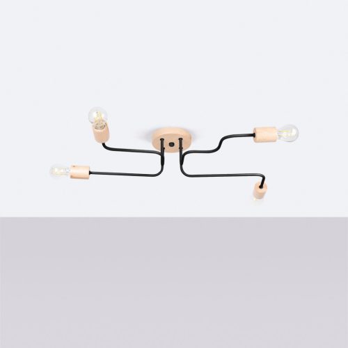 Mennyezeti Lámpa Csillár 4x E27 Természetes Fa Fekete Timbo Őszibarack Puff SL.1669 Sollux