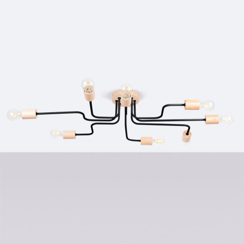 Mennyezeti Lámpa Csillár 8x E27 Természetes Fa Fekete Timbo Őszibarack Puff SL.1671 Sollux