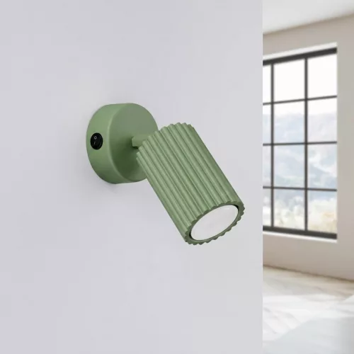 LED fali spotlámpa GU10 zsályazöld minimalista kialakítású hengeres bordázott Deep Space SL.2349 Sollux