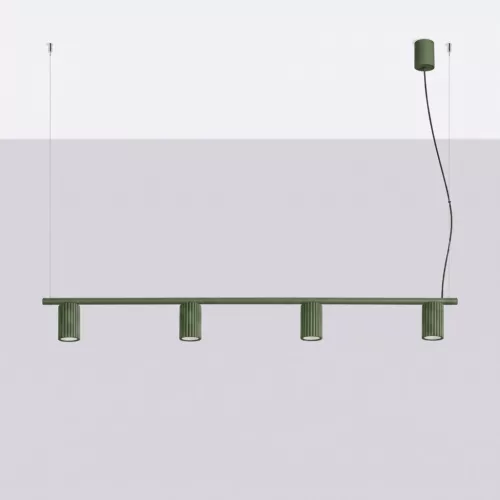 LED függesztett mennyezeti spotlámpa 4x GU10 olívazöld minimalista kialakítású hengeres bordázott Deep Space SL.2714 Sollux