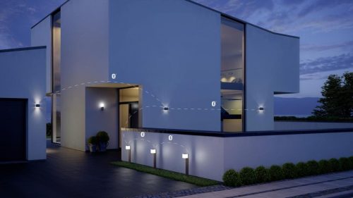 Kerti lámpa emelő fali lámpa L 840 LED iHF IP44 9.5W 3000K érzékelő + Bluetooth ezüst acél