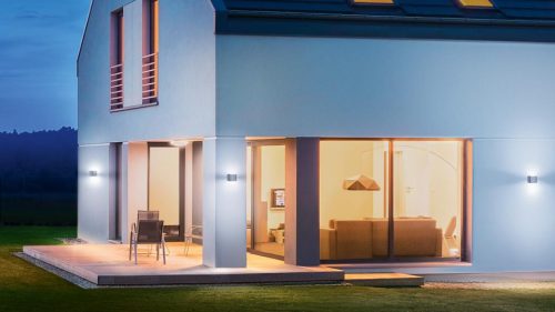 Kerti lámpa emelő fali lámpa L 840 LED iHF IP44 9.5W 3000K érzékelő + Bluetooth ezüst acél