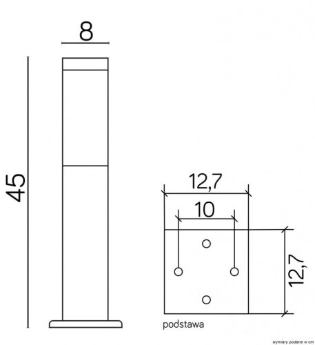 Kültéri álló kerti lámpa POST Inox Square SS802-450 E27 45cm Su-Ma