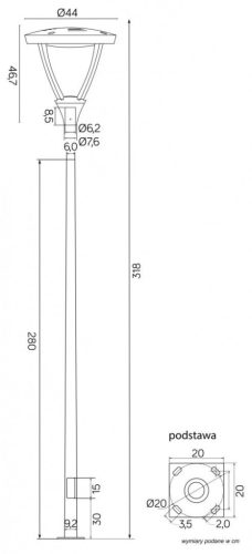 Kültéri álló kerti LED lámpa POST Mars MLS-LB-22A 45W 3700lm 3000K meleg 318cm Su-Ma