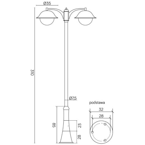 Kültéri kerti lámpaoszlop lámpa E27 Prince Max OGMW 2 O-BD 310cm fekete Su-Ma