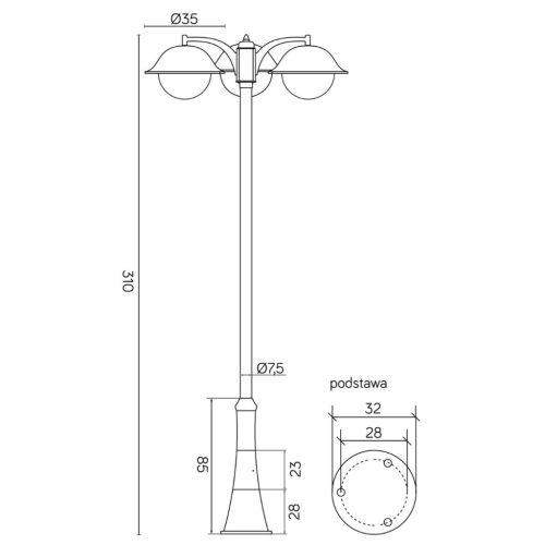 Kültéri kerti lámpaoszlop lámpa E27 Prince Max OGMW 3 O-BD 310cm fekete Su-Ma