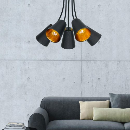 WIRE GOLD csillár rugalmas mennyezeti lámpa fekete és arany modern 5xE27 828 TK világítás