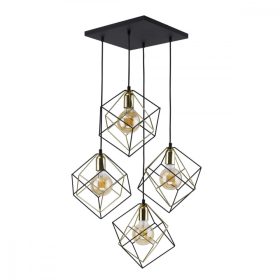   ALAMBRE függő mennyezeti lámpa csillár fekete és arany geometriai 4xE27 2778 TK világítás