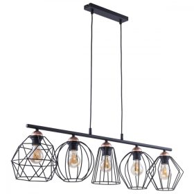   GALAXY függesztett mennyezeti lámpa csillár fekete és réz ipari 5xE27 1649 TK világítás