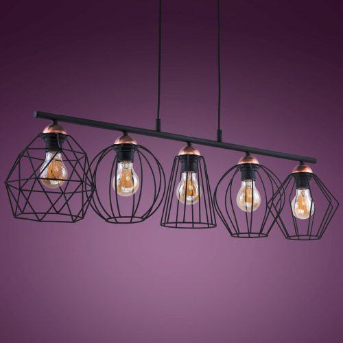 GALAXY függesztett mennyezeti lámpa csillár fekete és réz ipari 5xE27 1649 TK világítás