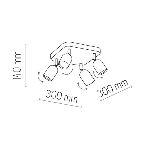 FELSŐ FEKETE/FEHÉR felületre mozgatható mennyezeti lámpa fekete-fehér Modern 4xGU10 6269 TK világítás
