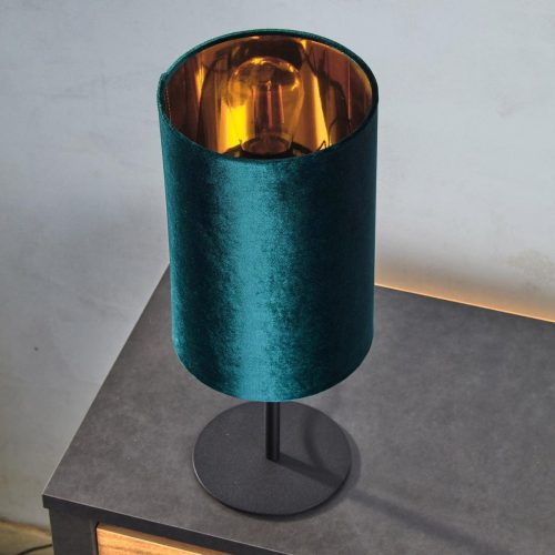 TERCINO GREEN éjjeli asztali lámpa velúr lámpaernyő fekete és zöld elegáns E27 5276 TK világítás