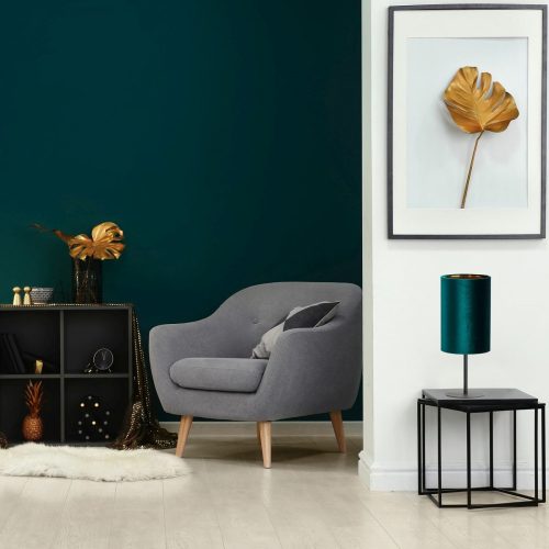 TERCINO GREEN éjjeli asztali lámpa velúr lámpaernyő fekete és zöld elegáns E27 5276 TK világítás