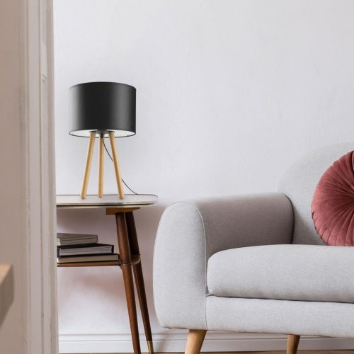 TOKYO éjszakai asztali lámpa lámpaernyő fekete és fa skandináv fenyő E27 5297 TK világítás