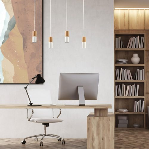 ELIT WHITE/FA függesztett mennyezeti lámpa fehér fa modern csík 4xGU10 6307 TK világítás