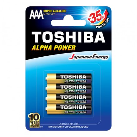 TOSHIBA ALPHA POWER LR03 AAA 1,5 V alkáli elemek buborékcsomagolás 4 darab