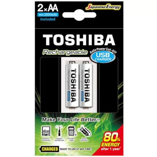 AA / AAA elemek töltője USB kábellel + 2x AA elem 2000mAH 1.2V