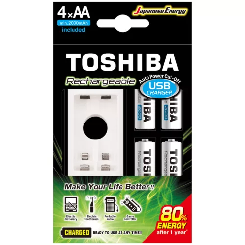 AA / AAA elemek töltője USB kábellel + 4 db 2000mAH 1.2V AA elem
