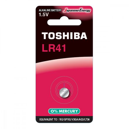 TOSHIBA LR41 1,5 V speciális alkáli akkumulátor buborékfólia 1 db.