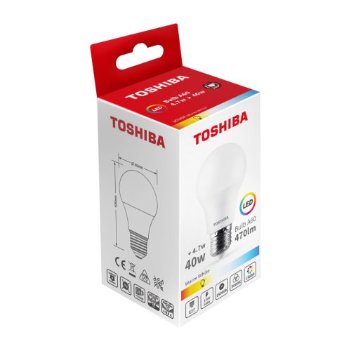 LED izzó E27 A60 4,7W = 40W 470lm 3000K meleg TOSHIBA