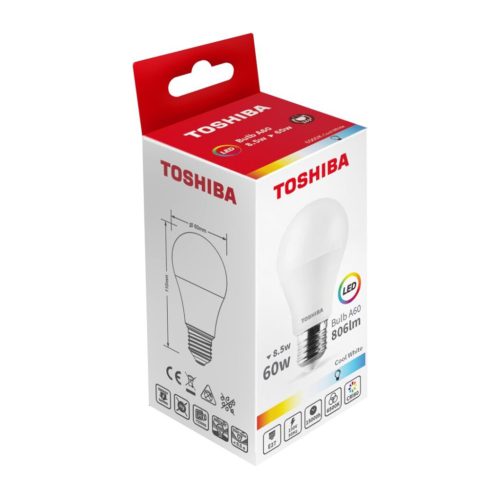 E27 A60 LED izzó 8.5W = 60W 806lm 6500K Cold TOSHIBA