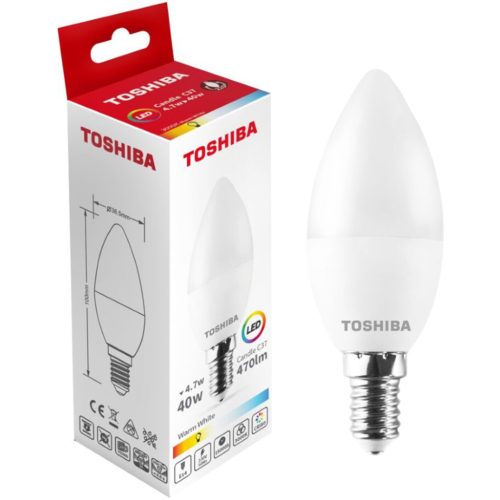 LED izzó E14 C37 4.7W = 40W 470lm 3000K meleg 220° tejszerű TOSHIBA