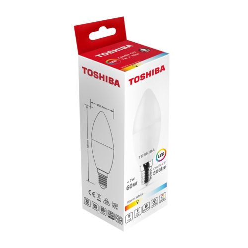 LED izzó E14 C37 7W = 40W 806lm 3000K meleg 220° tejszerű TOSHIBA