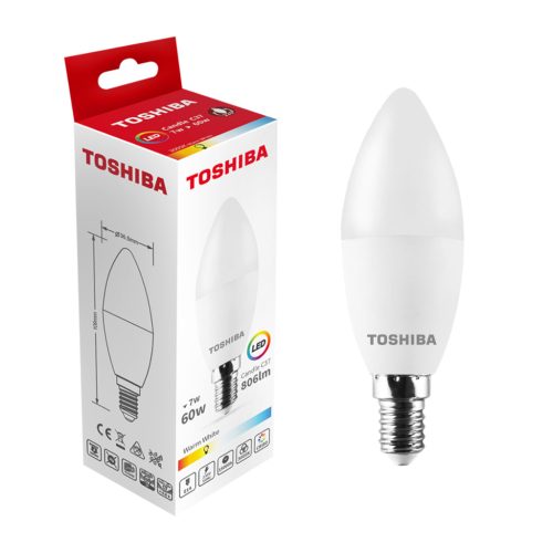 LED izzó E14 C37 7W = 40W 806lm 3000K meleg 220° tejszerű TOSHIBA