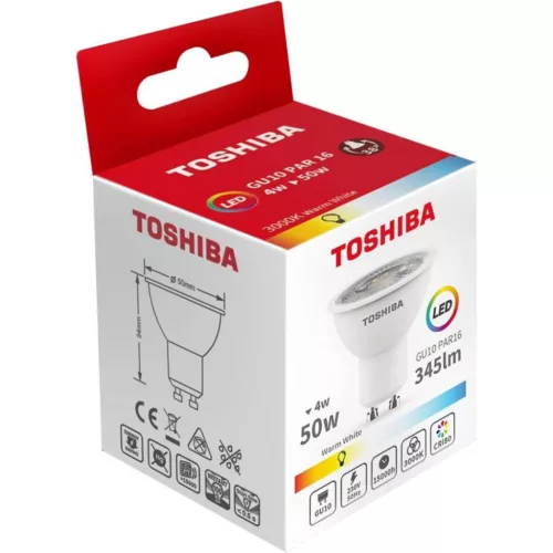 LED halogén izzó GU10 4W = 50W 345lm 3000K meleg spotlámpa TOSHIBA