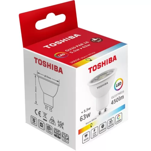 LED halogén izzó GU10 5.5W = 63W 450lm 3000K meleg TOSHIBA spotlámpa