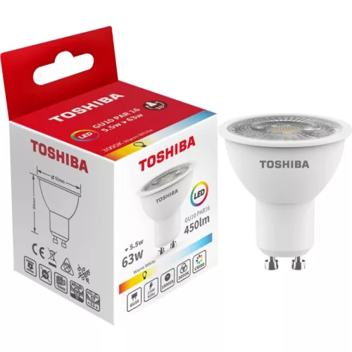 LED halogén izzó GU10 5.5W = 63W 450lm 3000K meleg TOSHIBA spotlámpa