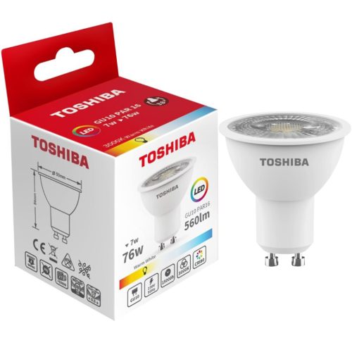 GU10 LED izzó 7W = 76W 560lm 3000K meleg TOSHIBA spotlámpa