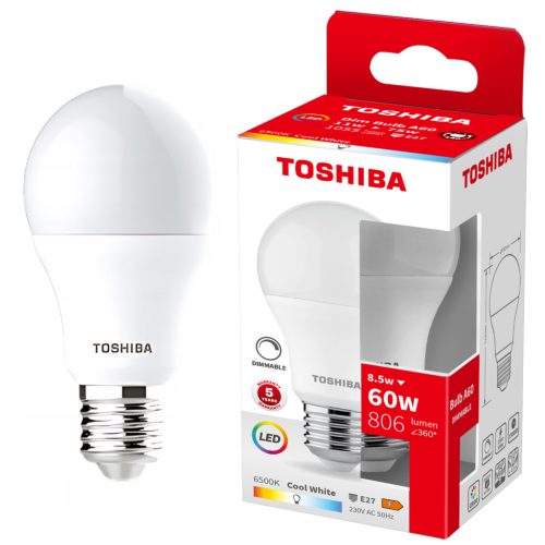 E27 A60 LED izzó 8,5W = 60W 806lm 6500K hidegen szabályozható TOSHIBA