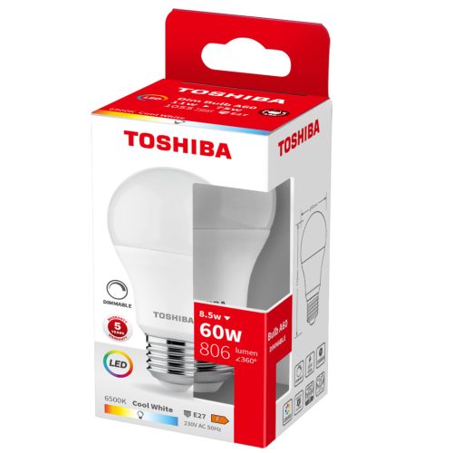 E27 A60 LED izzó 8,5W = 60W 806lm 6500K hidegen szabályozható TOSHIBA