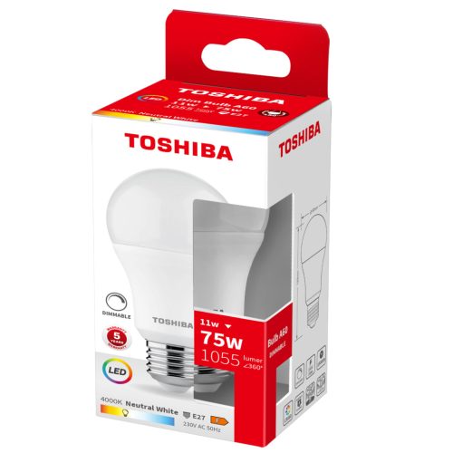 E27 A60 LED izzó 11W = 75W 1055lm 4000K semleges, szabályozható TOSHIBA
