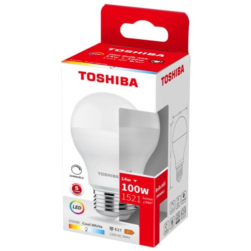 E27 A60 LED izzó 14W = 100W 1521lm 6500K hidegen szabályozható TOSHIBA