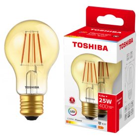   E27 A60 LED izzó 4,5W = 25W 400lm 2200K meleg izzószál borostyán TOSHIBA