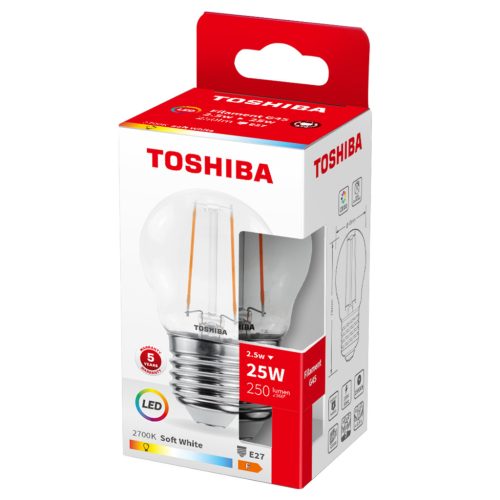E27 G45 LED izzó 2,5W = 25W 250lm 2700K meleg izzószál TOSHIBA